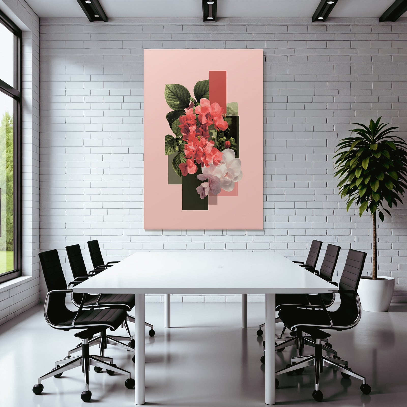 Blumenkomposition Mit Geometrischen Formen Auf Einem Gedaempften Rosa Hintergrund