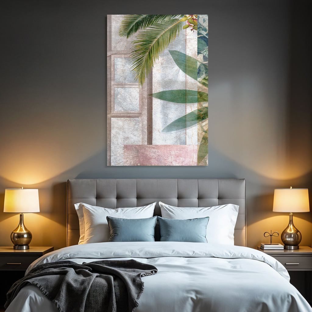 Botanisches Design Mit Palmfronds Und Blaettern Texturiert