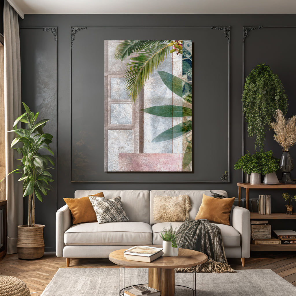 Botanisches Design Mit Palmfronds Und Blaettern Texturiert