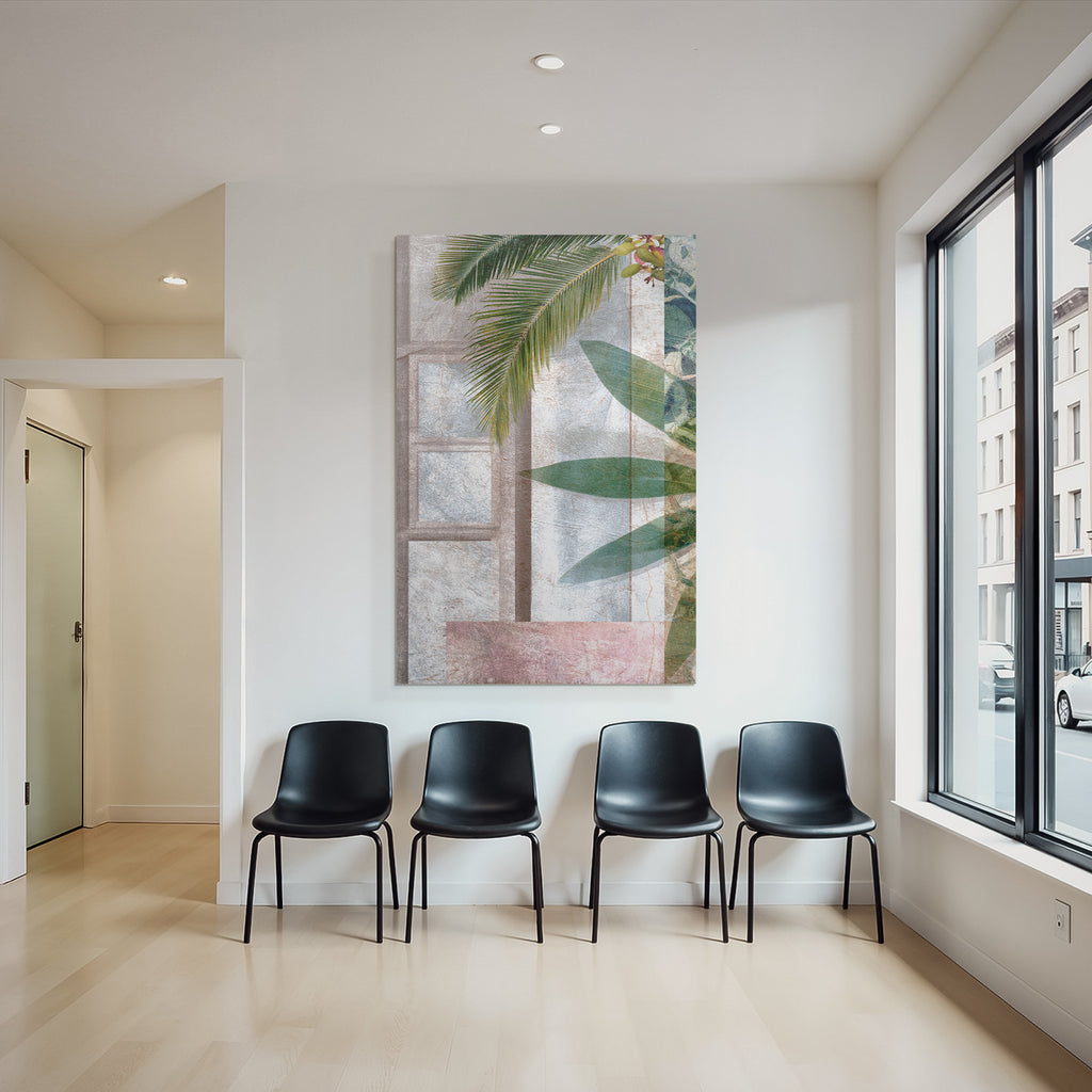 Botanisches Design Mit Palmfronds Und Blaettern Texturiert
