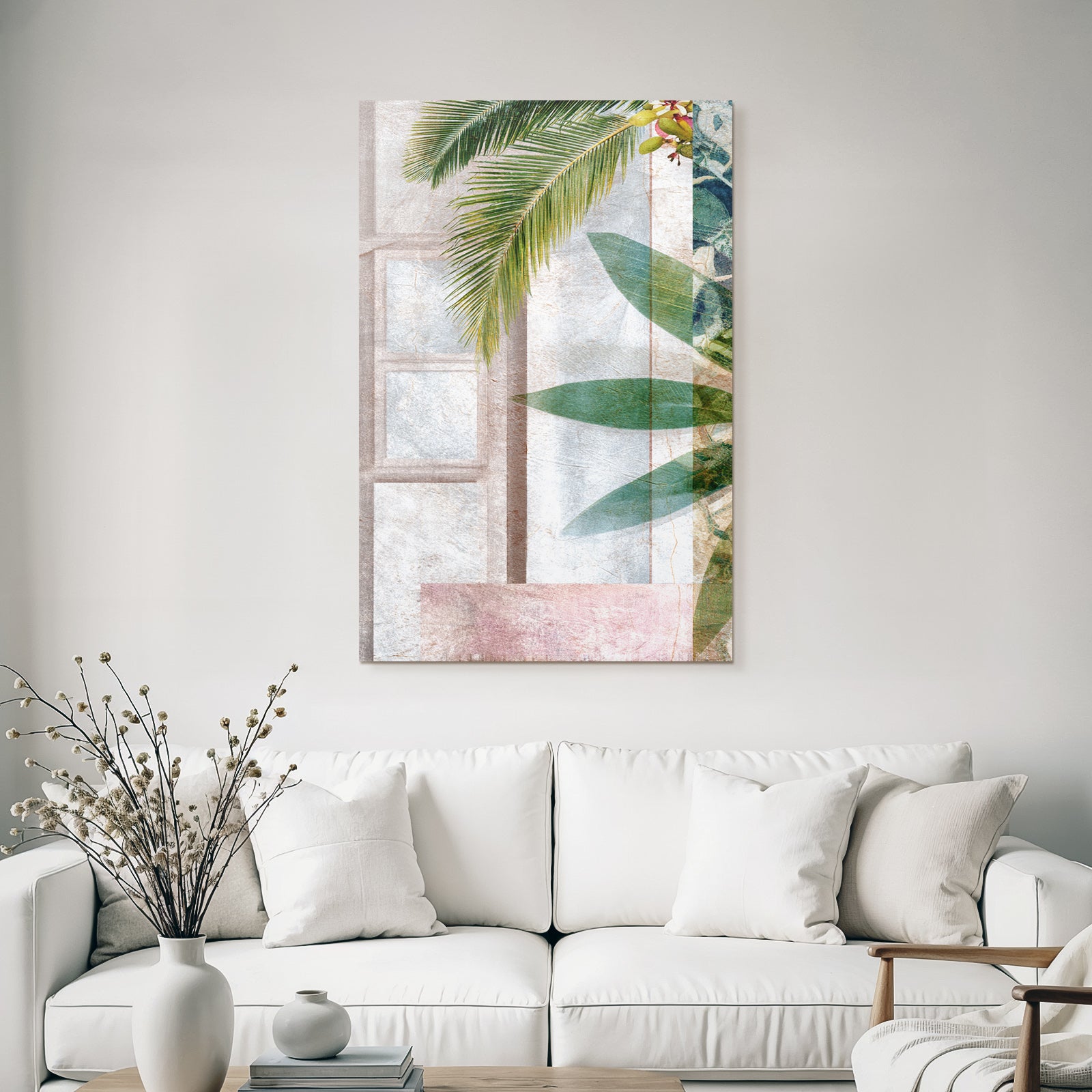 Botanisches Design Mit Palmfronds Und Blaettern Texturiert