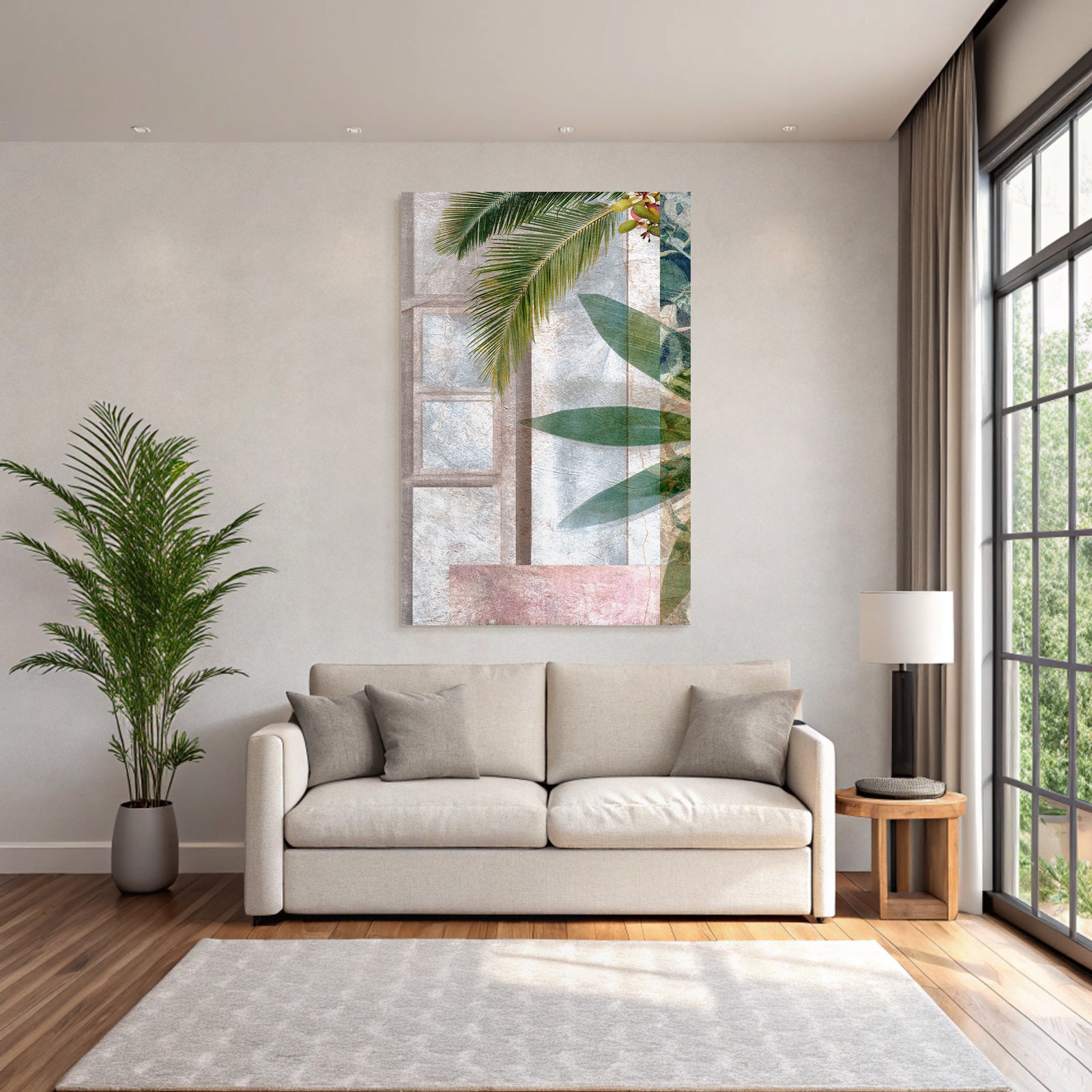 Botanisches Design Mit Palmfronds Und Blaettern Texturiert