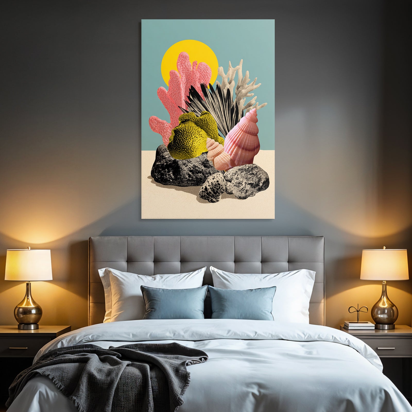 Bunte Meeres Elemente Korallen Seashells Kueste Moderne Kunst