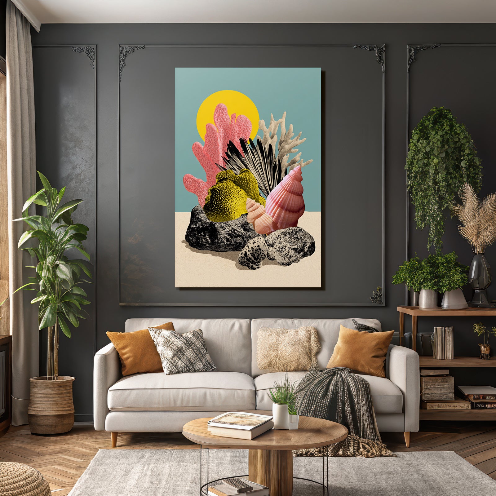 Bunte Meeres Elemente Korallen Seashells Kueste Moderne Kunst