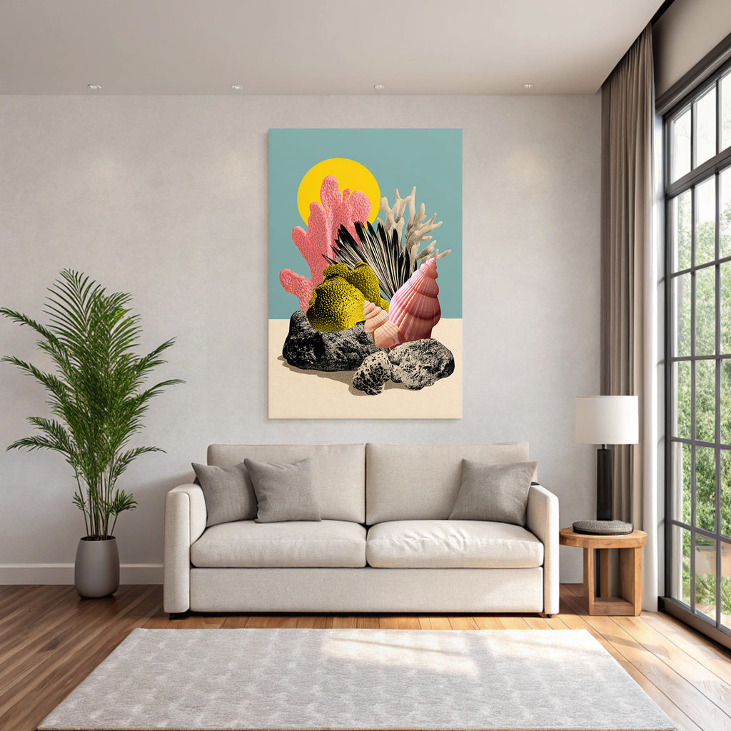 Bunte Meeres Elemente Korallen Seashells Kueste Moderne Kunst