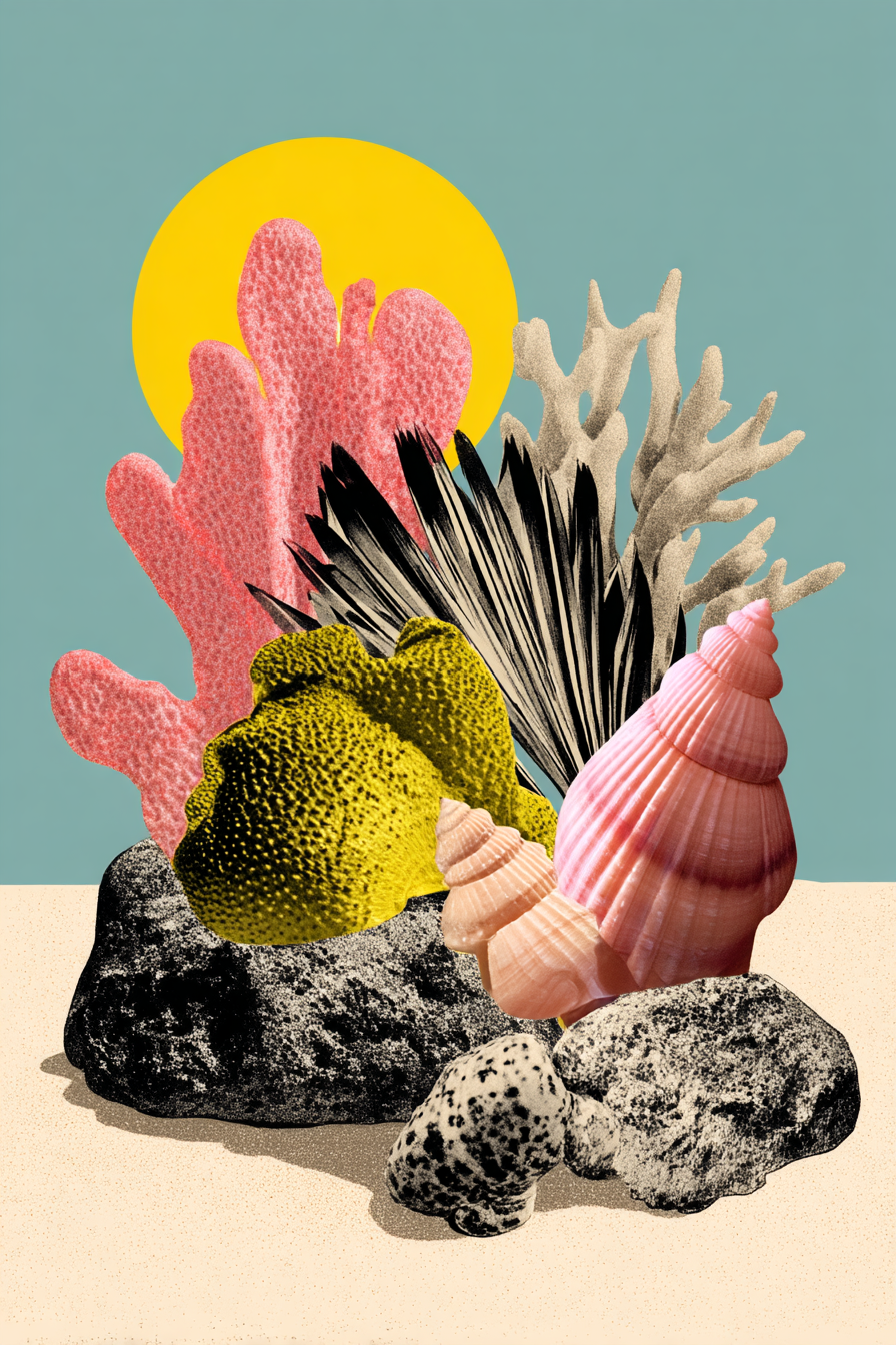 Bunte Meeres Elemente Korallen Seashells Kueste Moderne Kunst | Collagen | Kunstgattungen