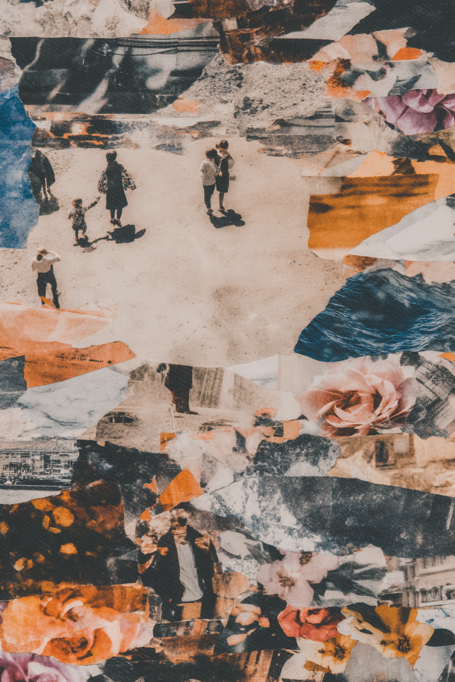 Collage Von Fotografien Und Texturen Mit Menschen Und Blumen | Collagen | Kunstgattungen