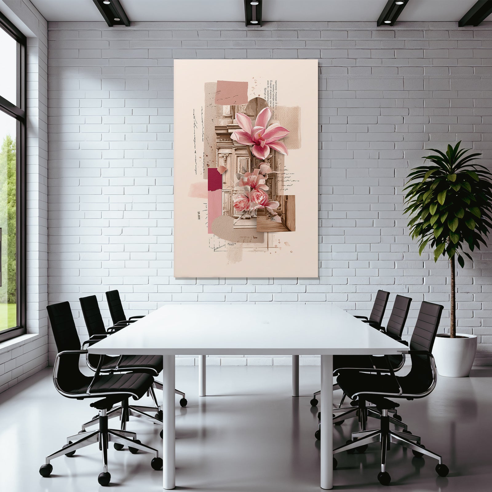Digital Collage Florale Elemente Rosa Orchideen Rosen Abstrakte Formen Vintage Stil