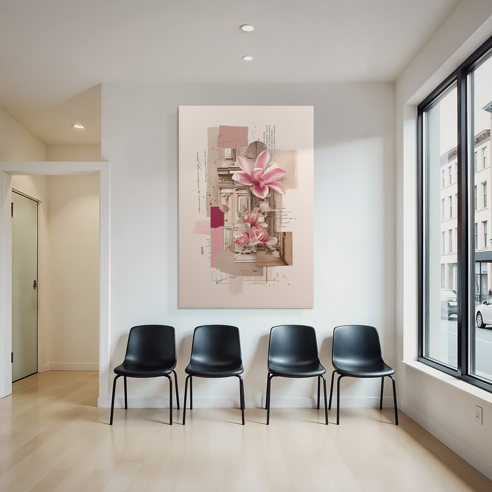 Digital Collage Florale Elemente Rosa Orchideen Rosen Abstrakte Formen Vintage Stil