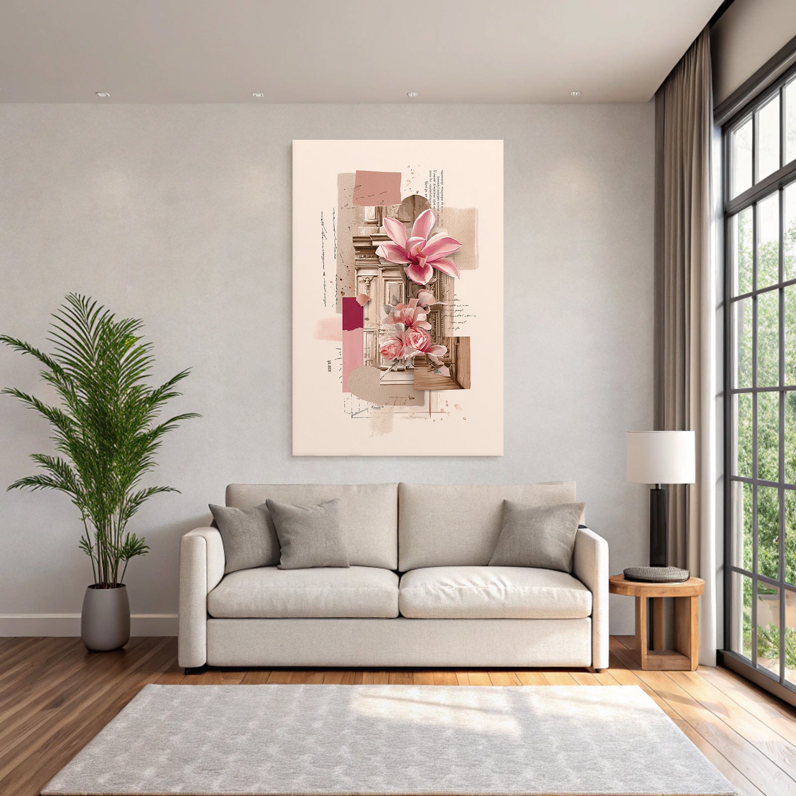 Digital Collage Florale Elemente Rosa Orchideen Rosen Abstrakte Formen Vintage Stil