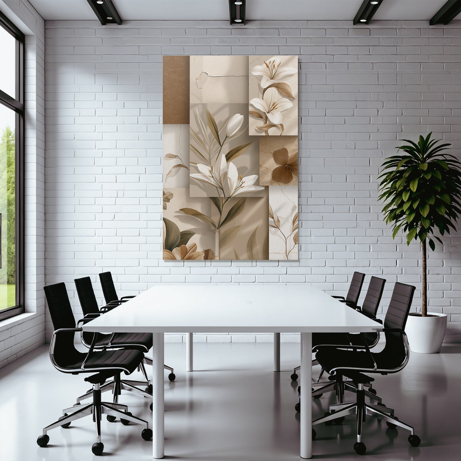 Florale Collage In Neutraltoenen Mit Weissen Lilien
