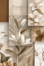 Florale Collage In Neutraltoenen Mit Weissen Lilien | Collagen | Kunstgattungen