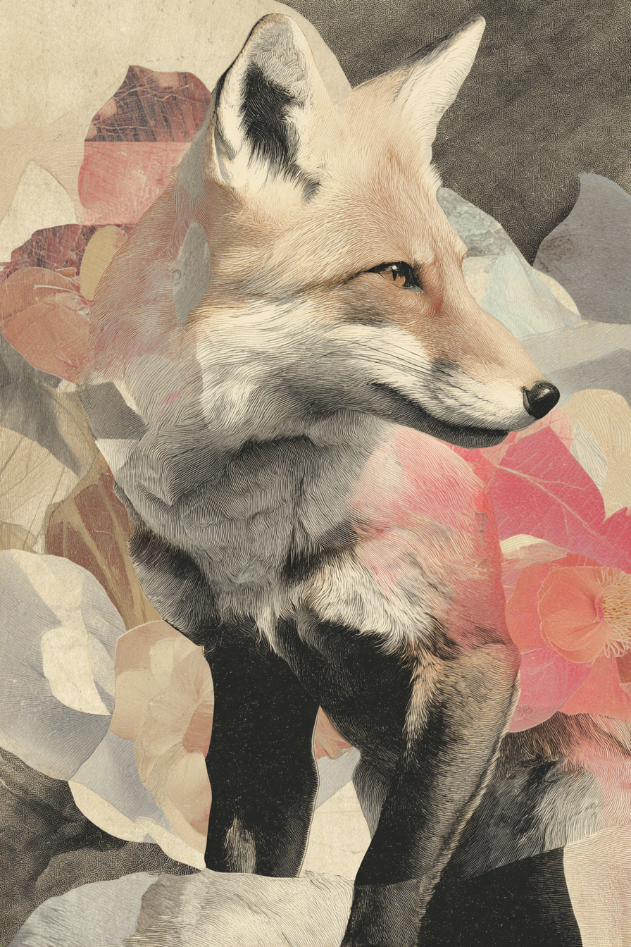Fox Mit Blumen Artistische Darstellung | Collagen | Kunstgattungen