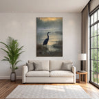 Friedliche Szenen Mit Heron Am Wasser Im Nebel