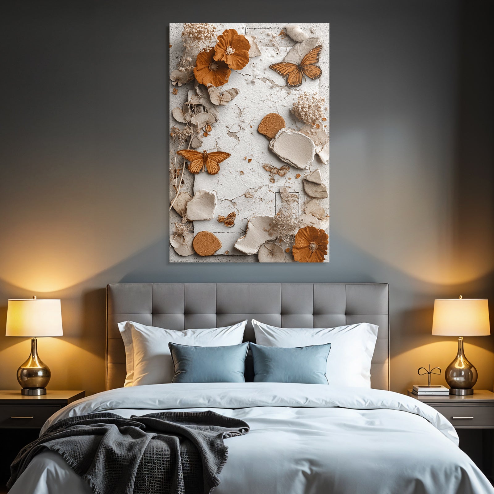 Getrocknete Blumen Butterflys Texturiertes Papier Warme Tonpalette