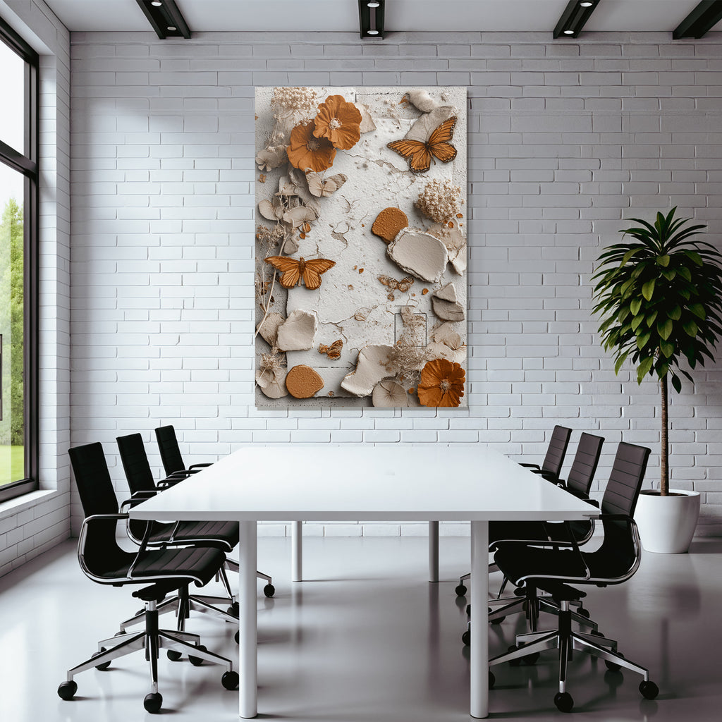 Getrocknete Blumen Butterflys Texturiertes Papier Warme Tonpalette