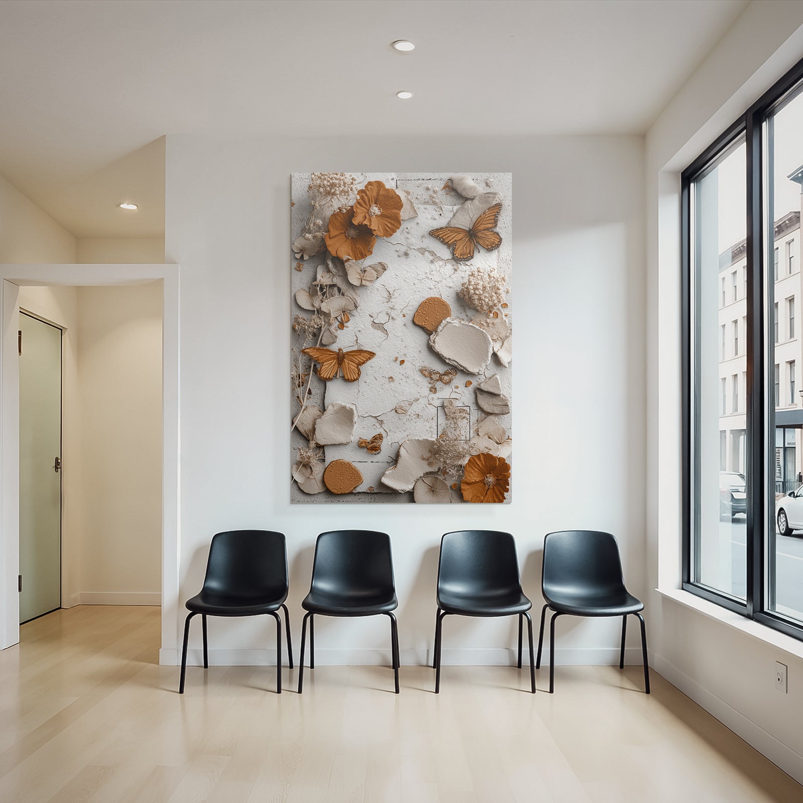 Getrocknete Blumen Butterflys Texturiertes Papier Warme Tonpalette
