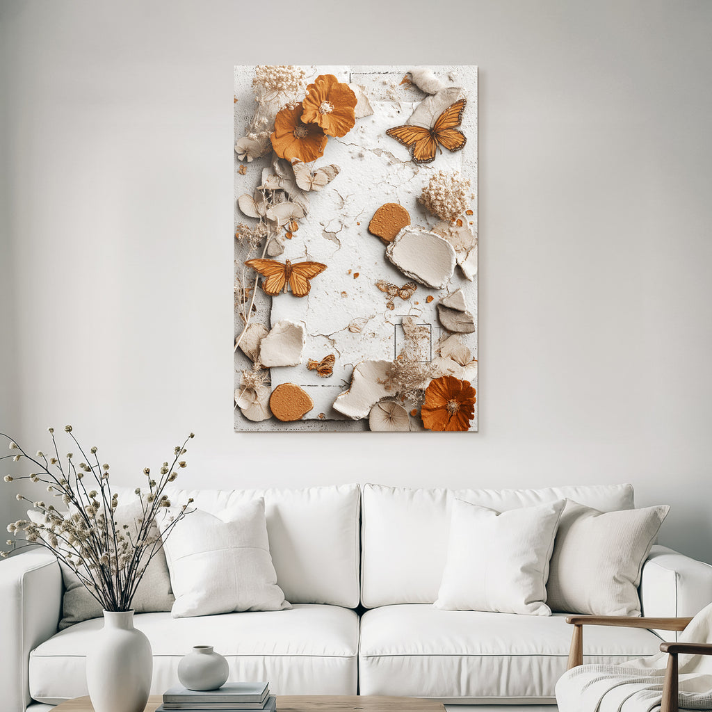 Getrocknete Blumen Butterflys Texturiertes Papier Warme Tonpalette
