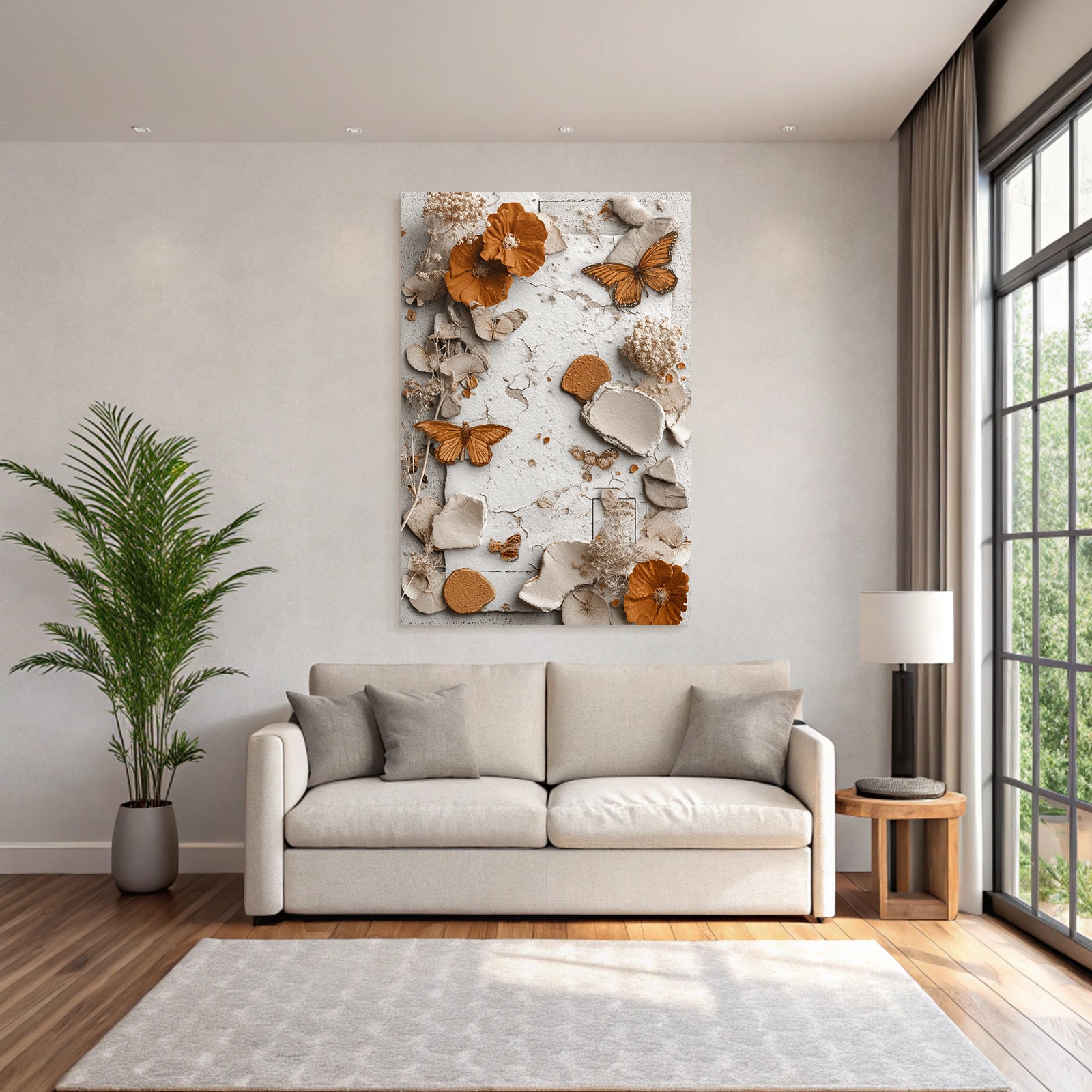 Getrocknete Blumen Butterflys Texturiertes Papier Warme Tonpalette