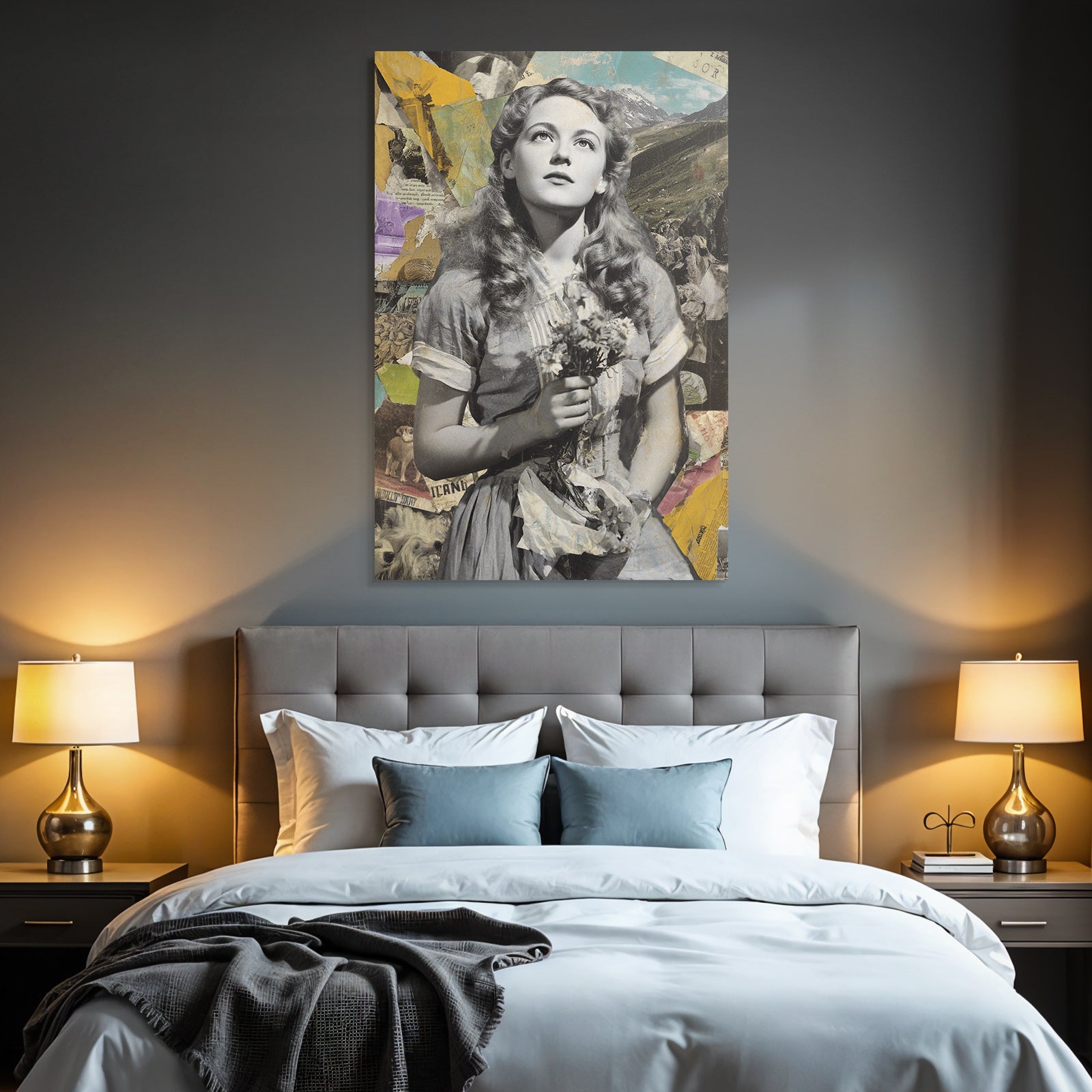 Junge Frau Mit Blumen Collage Vintage Retro Aesthetik