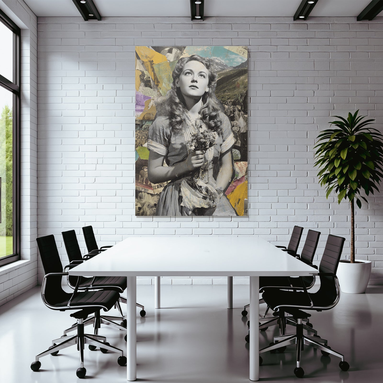Junge Frau Mit Blumen Collage Vintage Retro Aesthetik