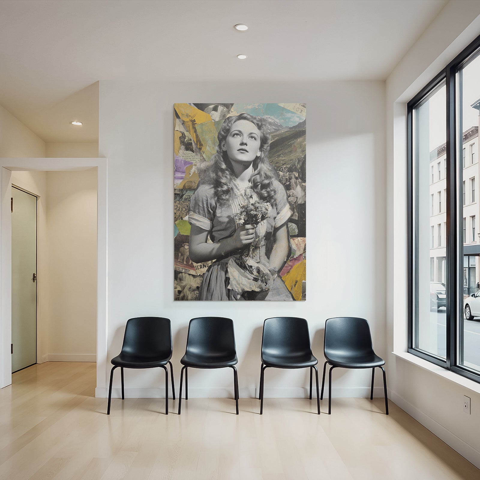 Junge Frau Mit Blumen Collage Vintage Retro Aesthetik