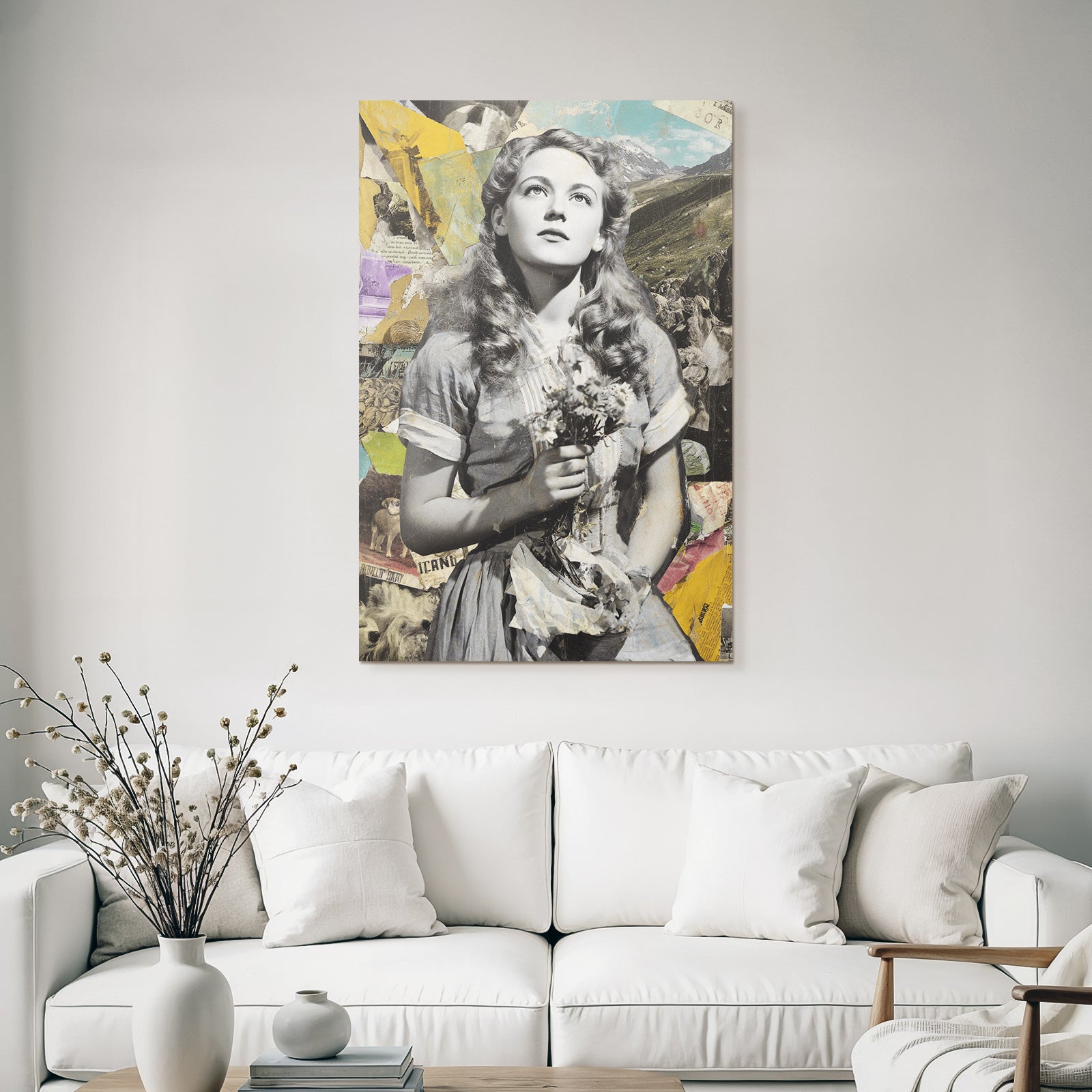 Junge Frau Mit Blumen Collage Vintage Retro Aesthetik