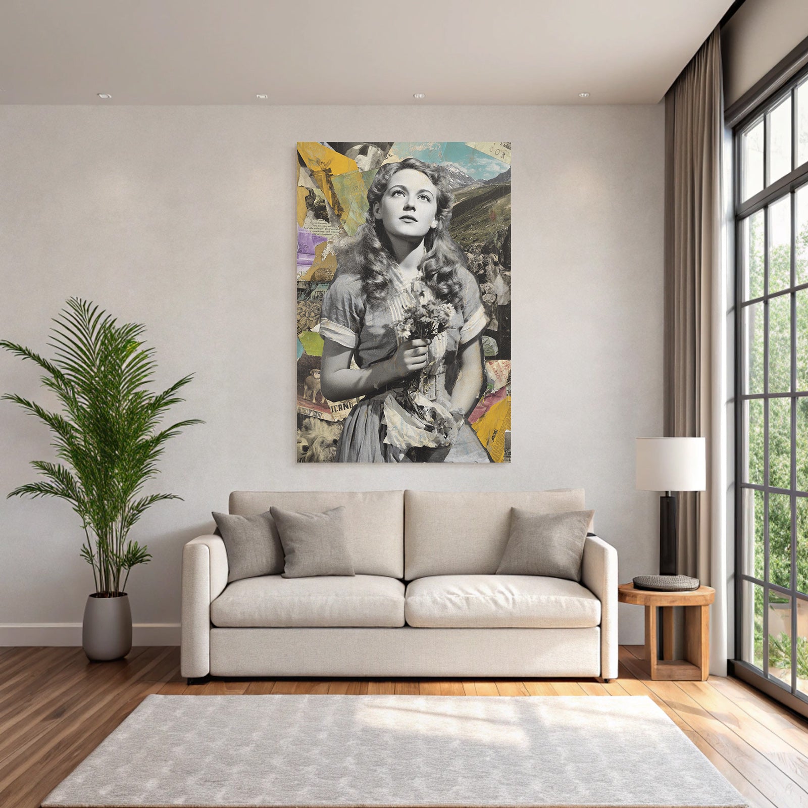 Junge Frau Mit Blumen Collage Vintage Retro Aesthetik