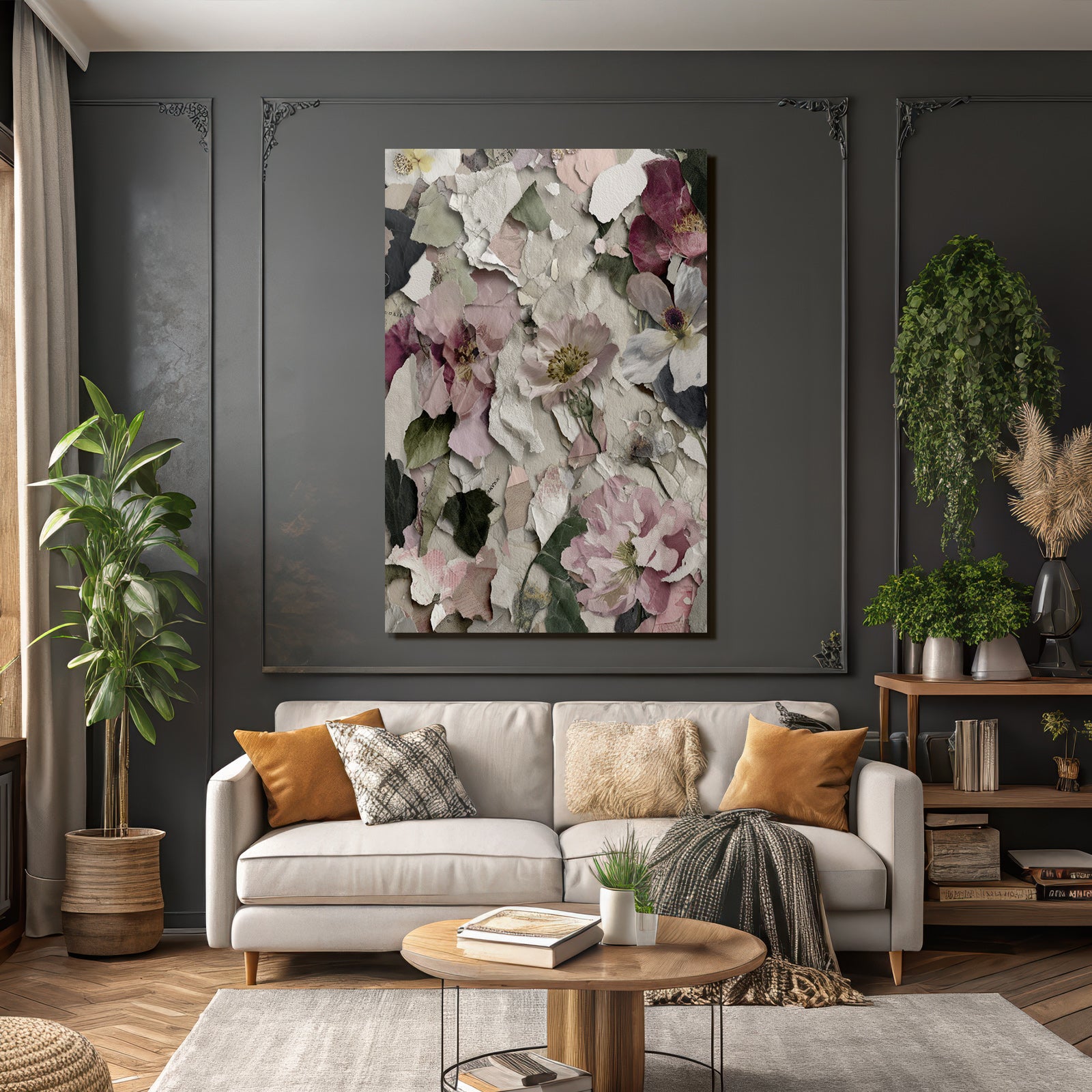 Kollage Mit Blumenmustern Und Texturiertem Papier