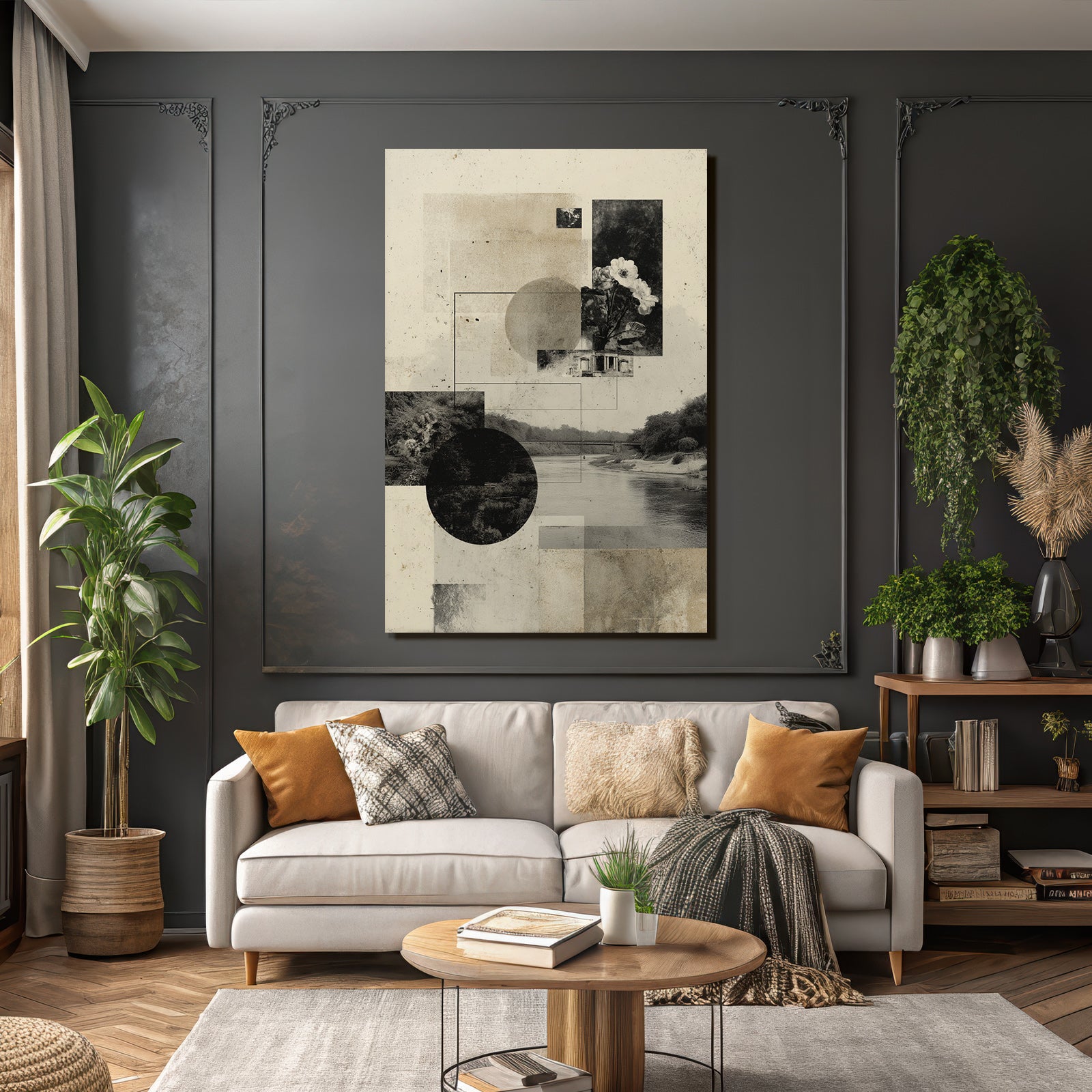 Kreative Collage Geometrische Formen Natur Abstraktion Vintage Stil