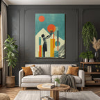 Kreatives Kunstwerk Kind Mit Blumen Boquet Abstracte Hintergrund Retro Farbpalette