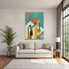 Kreatives Kunstwerk Kind Mit Blumen Boquet Abstracte Hintergrund Retro Farbpalette