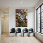 Kunstvolles Arrangement Blumen Erdbeeren Kaefer Glaeser Dekoration Gruen