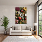 Kunstvolles Arrangement Blumen Erdbeeren Kaefer Glaeser Dekoration Gruen