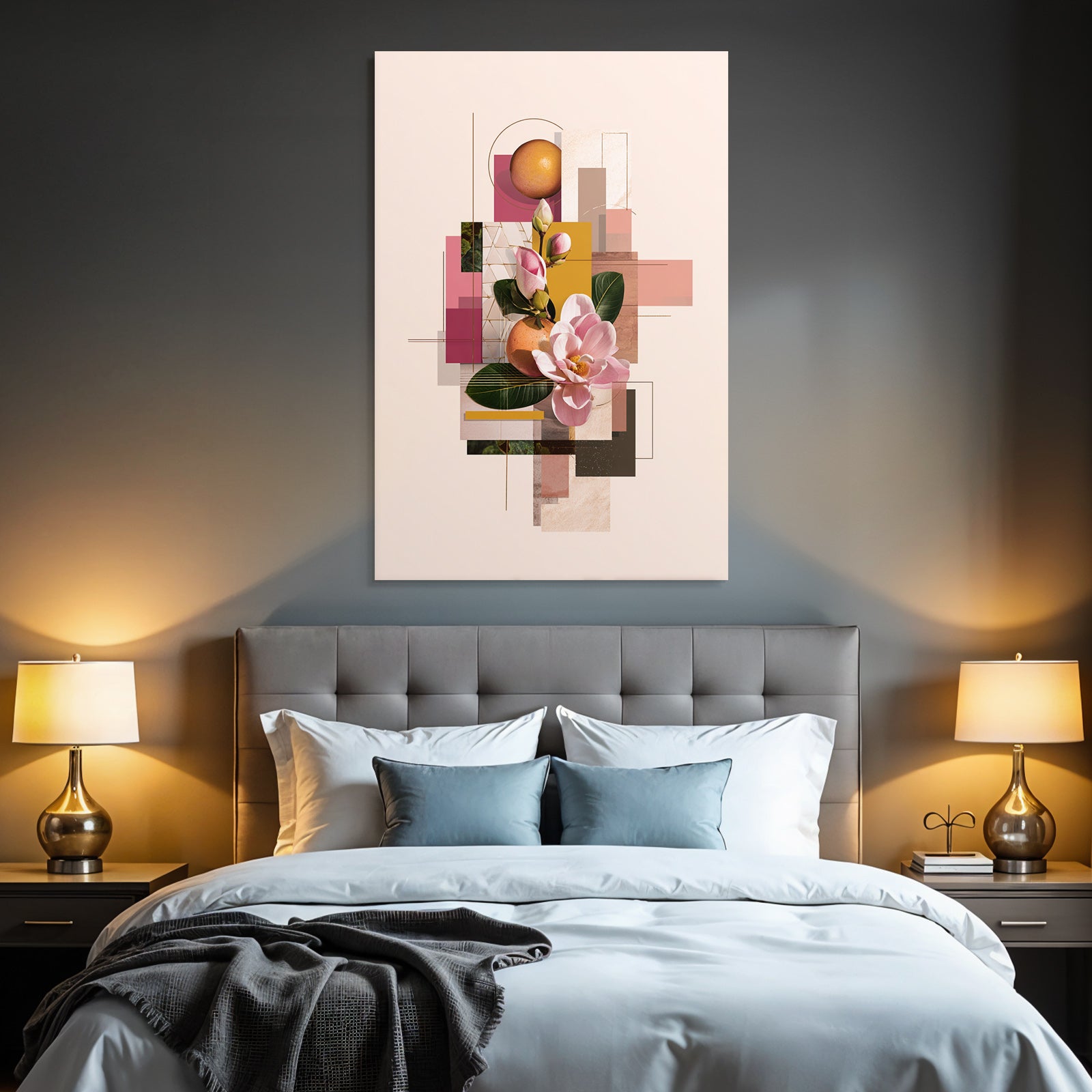 Moderne Grafikdesign Collage Magnolien Orange Geometrisch Abstract