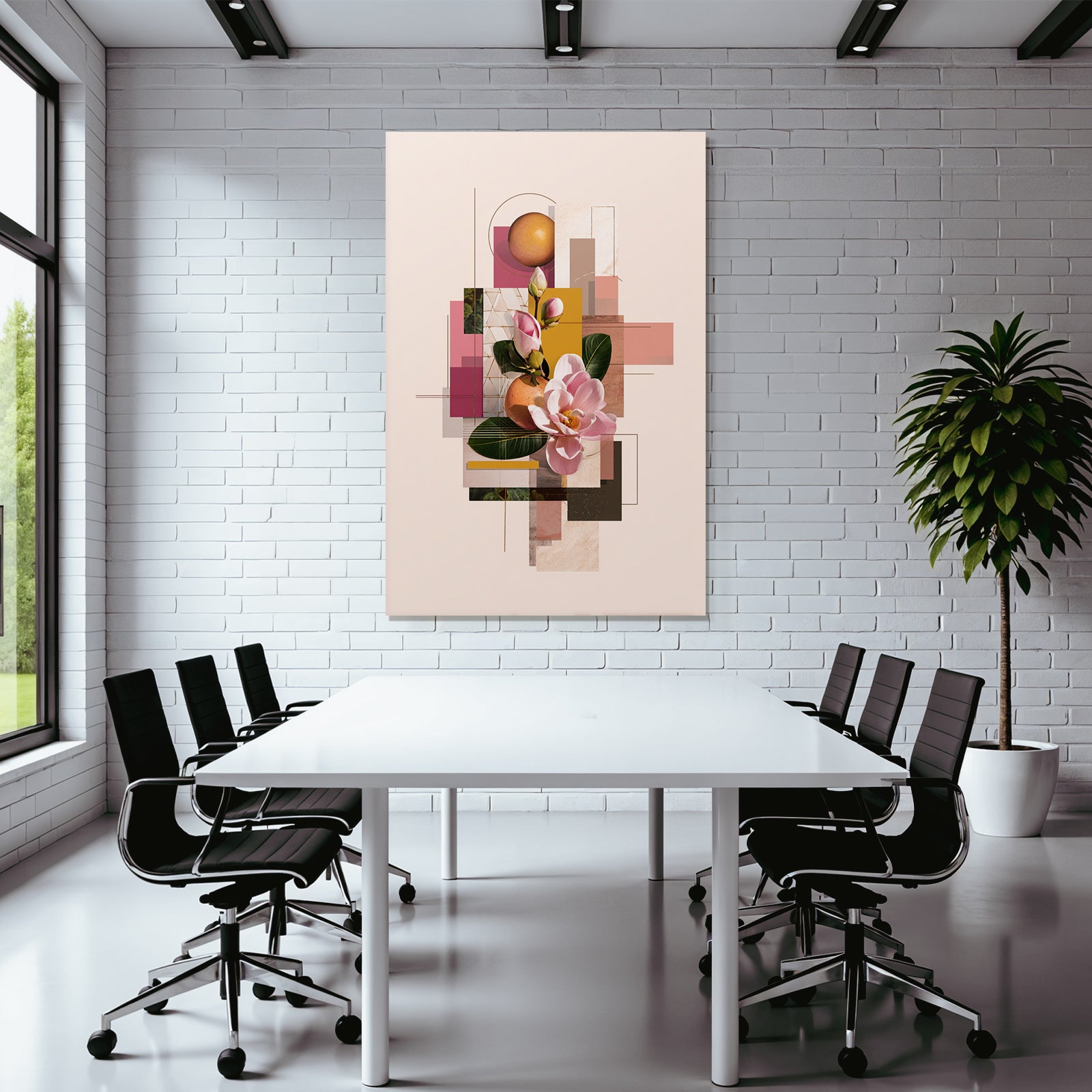Moderne Grafikdesign Collage Magnolien Orange Geometrisch Abstract