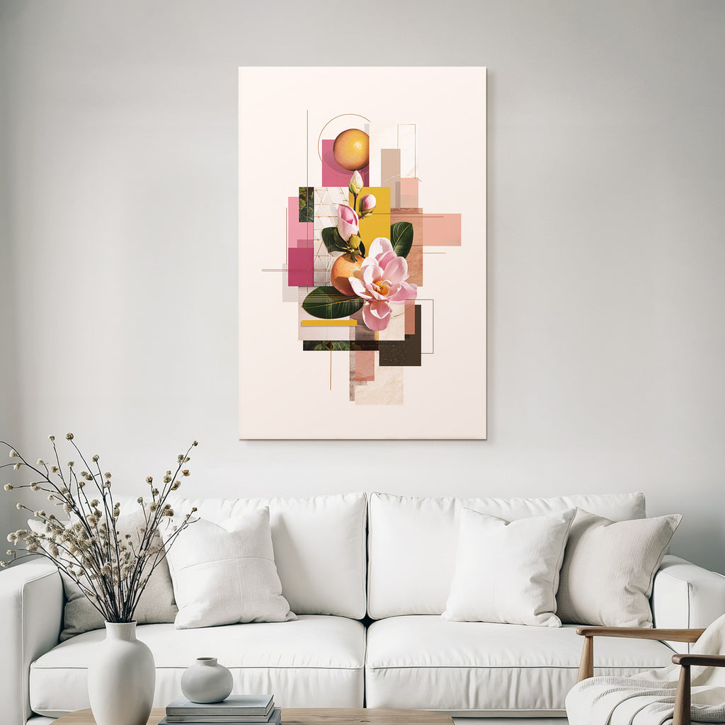 Moderne Grafikdesign Collage Magnolien Orange Geometrisch Abstract