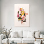 Moderne Grafikdesign Collage Magnolien Orange Geometrisch Abstract