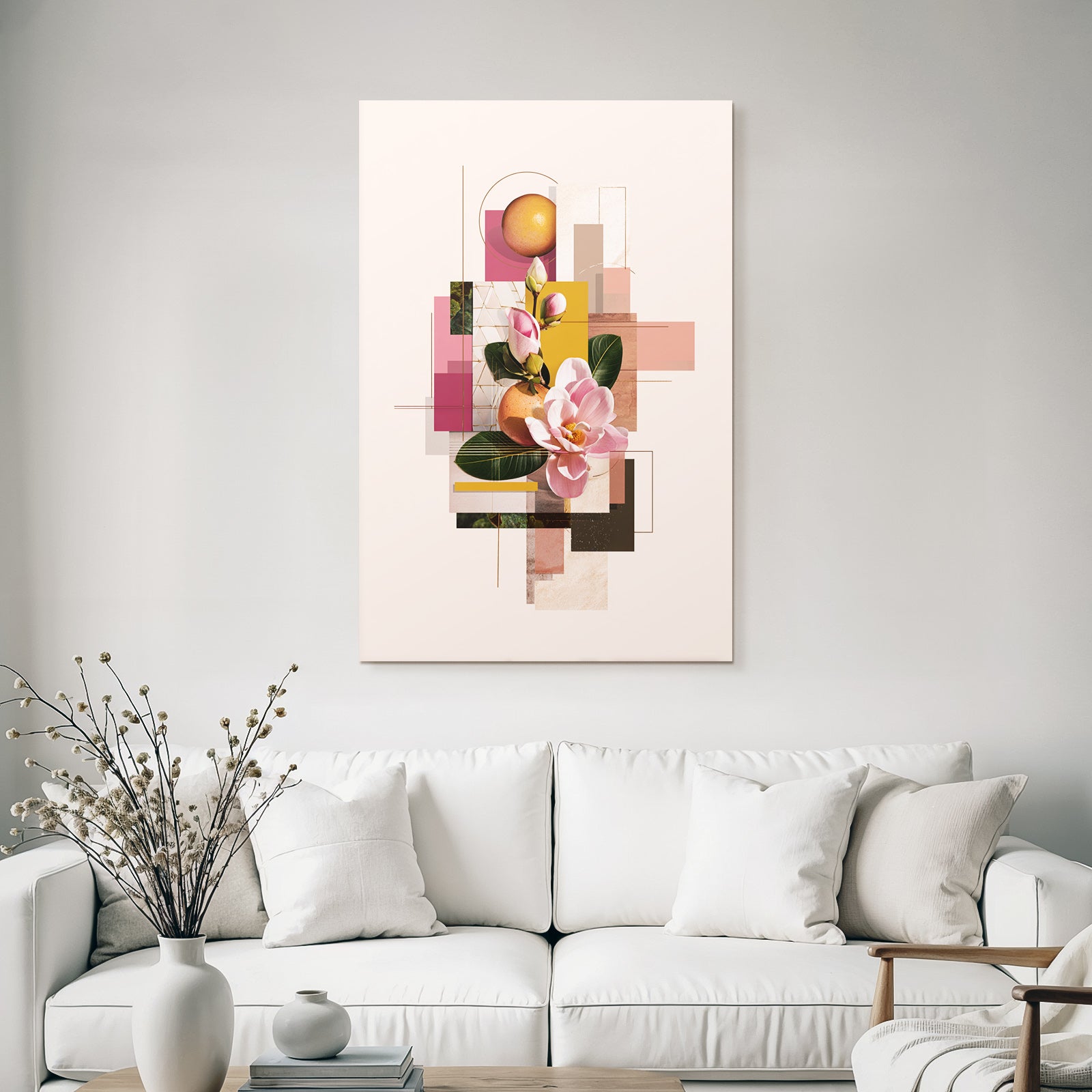 Moderne Grafikdesign Collage Magnolien Orange Geometrisch Abstract