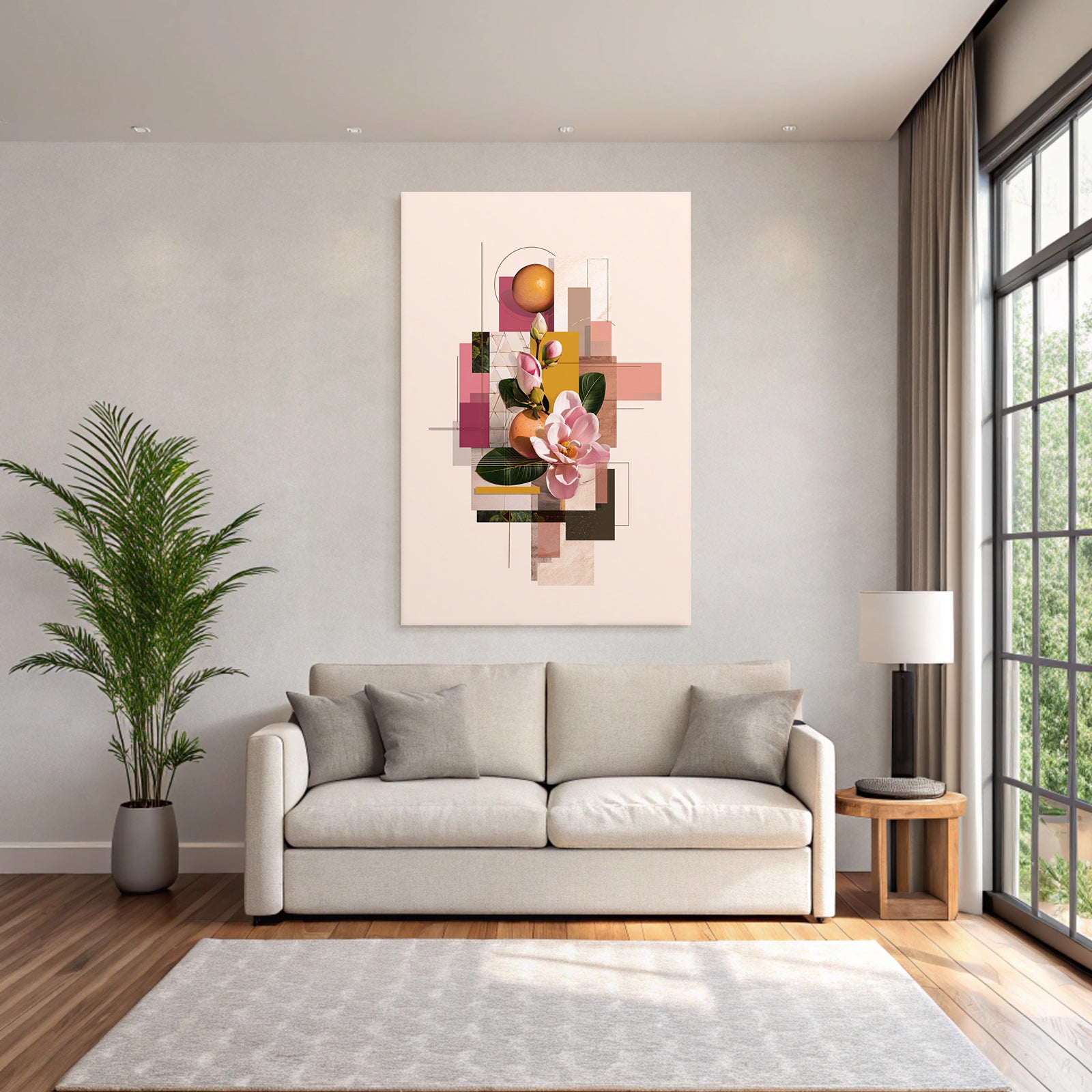 Moderne Grafikdesign Collage Magnolien Orange Geometrisch Abstract