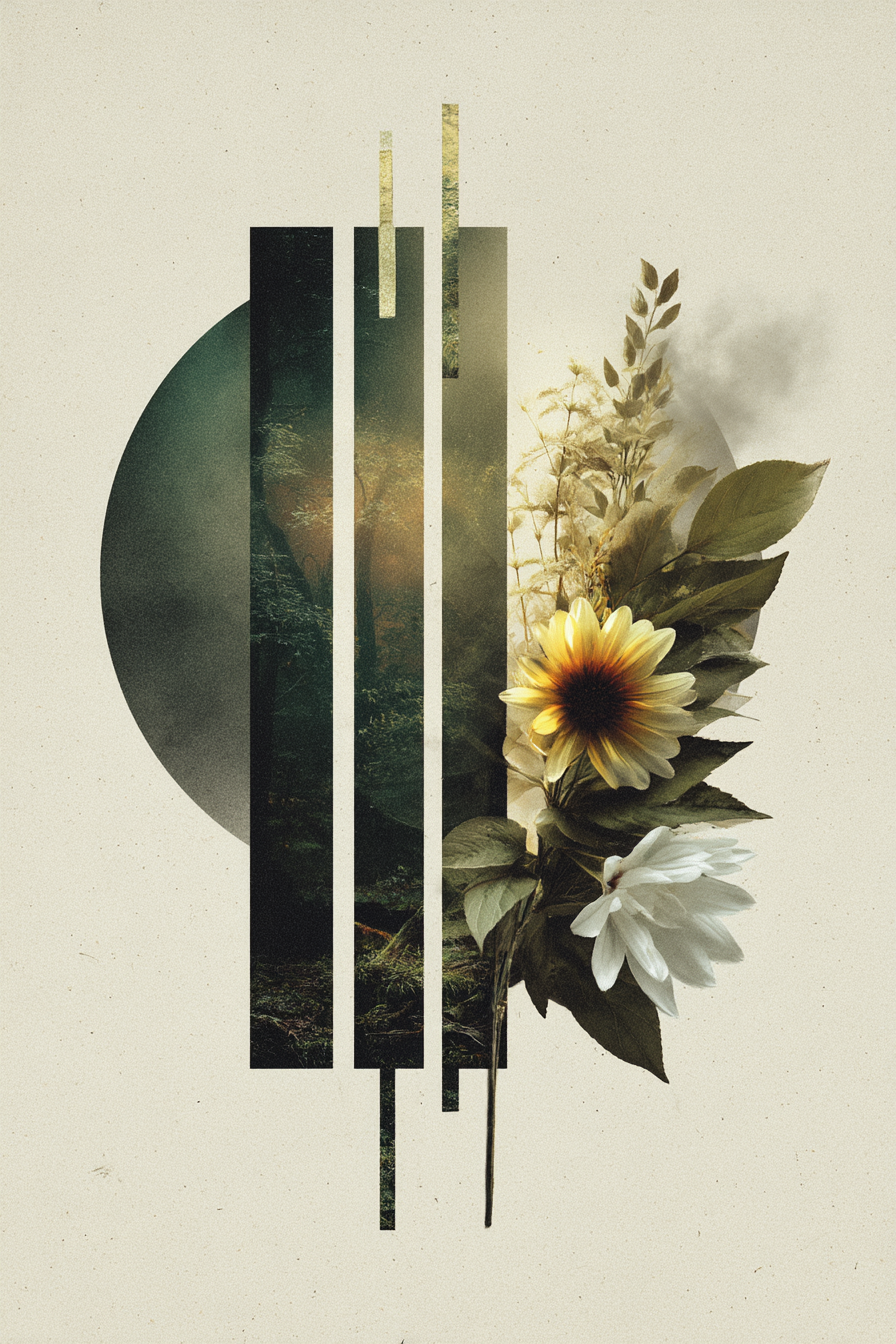 Nature Geometric Harmony Muted Tones Blossoms Foliage | Collagen | Kunstgattungen
