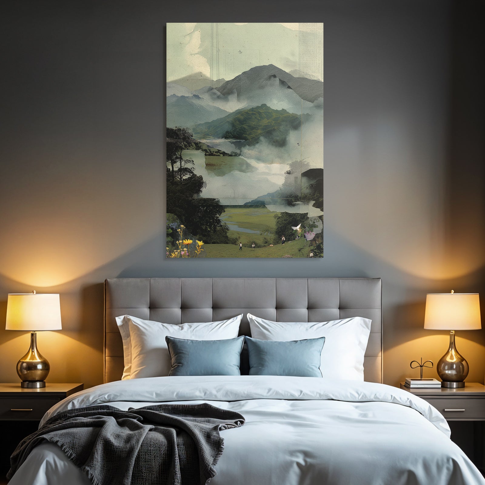 Naturlandschaft Collage Mit Figuren Und Nebel