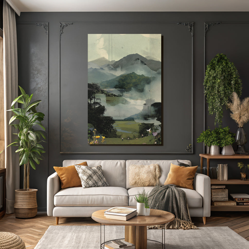 Naturlandschaft Collage Mit Figuren Und Nebel