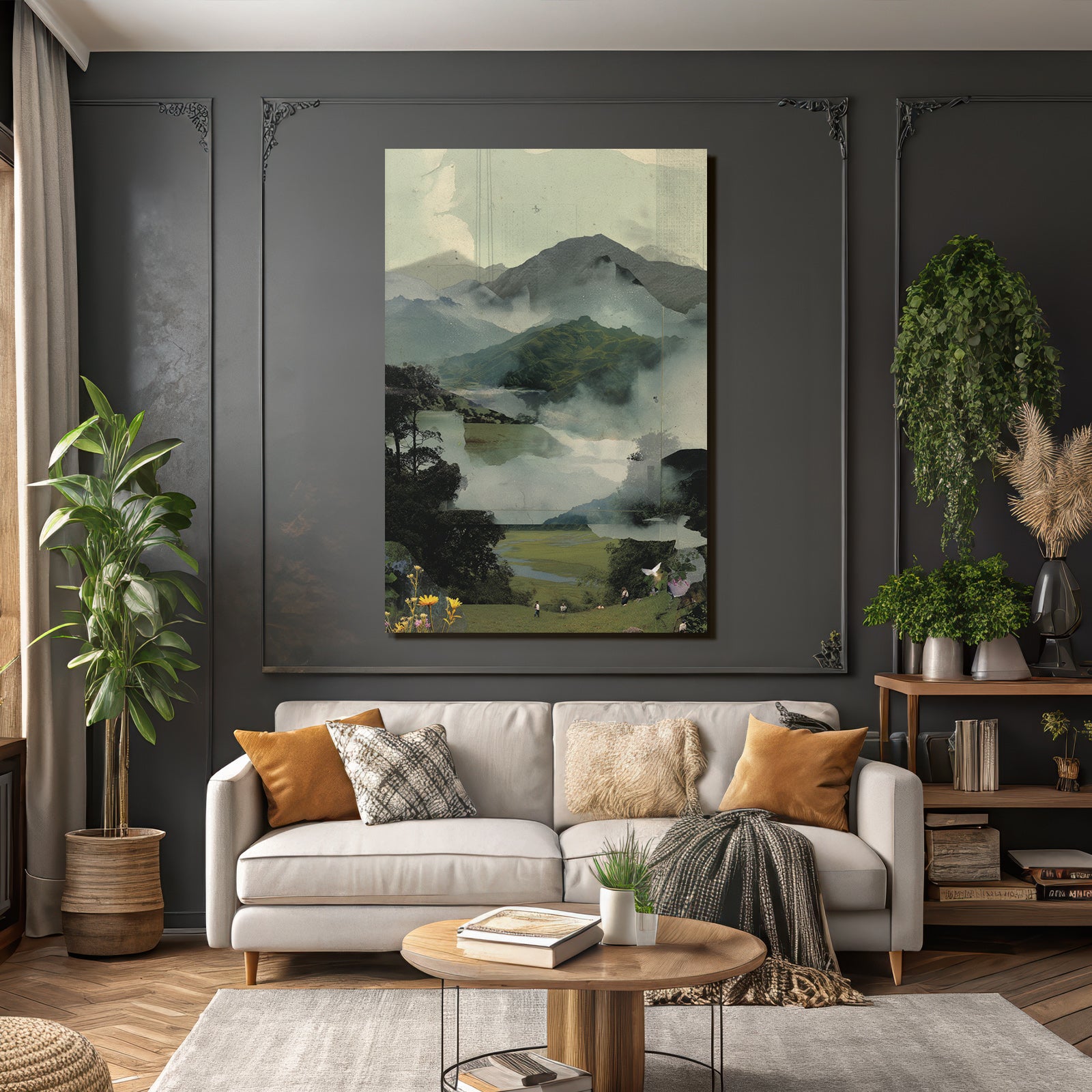 Naturlandschaft Collage Mit Figuren Und Nebel