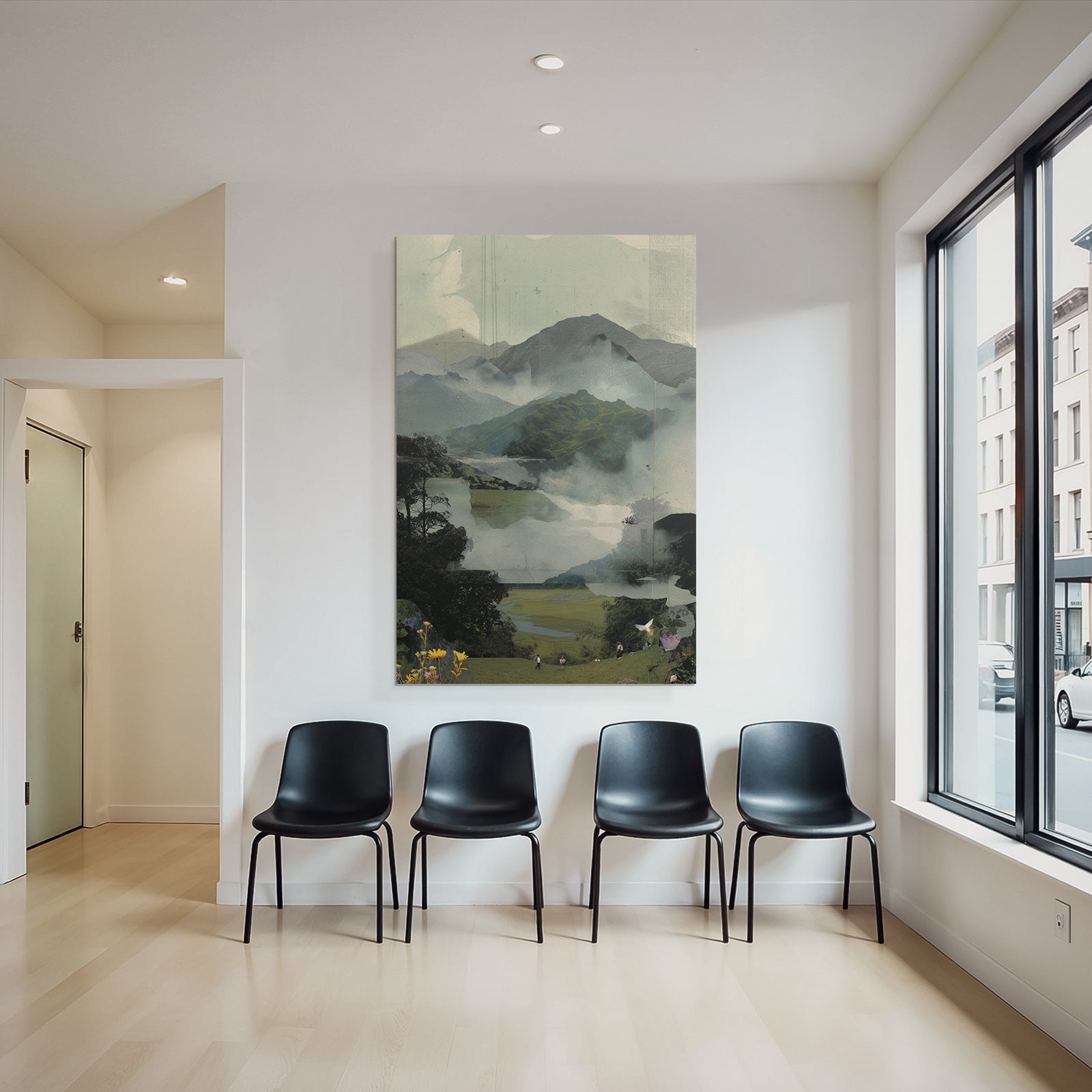 Naturlandschaft Collage Mit Figuren Und Nebel