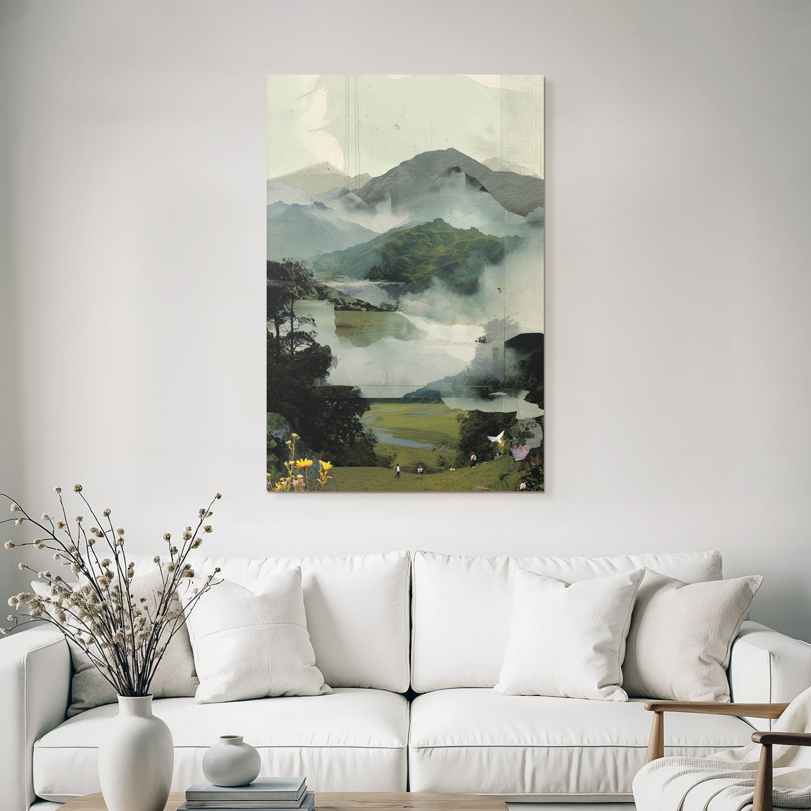 Naturlandschaft Collage Mit Figuren Und Nebel