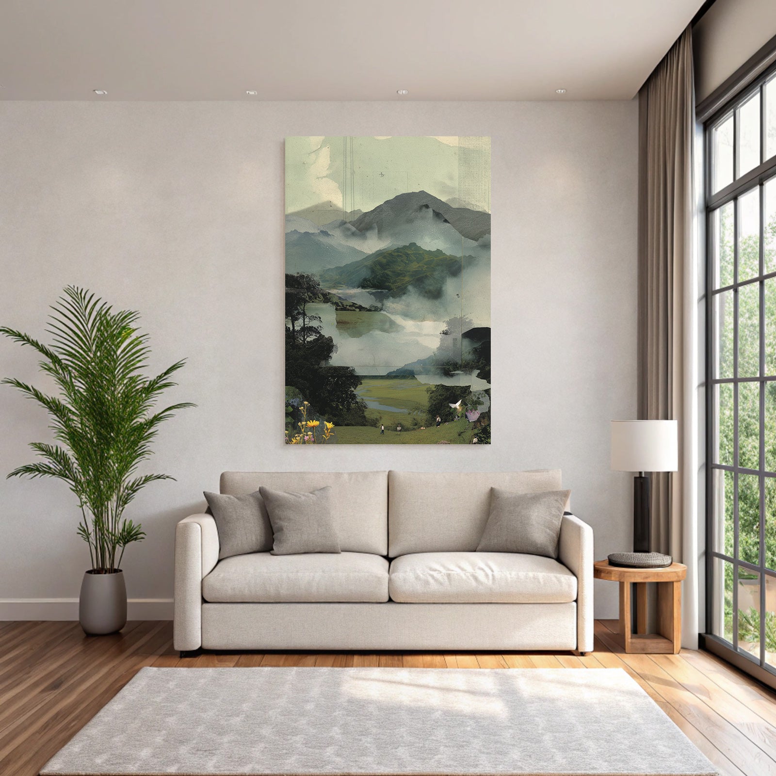 Naturlandschaft Collage Mit Figuren Und Nebel