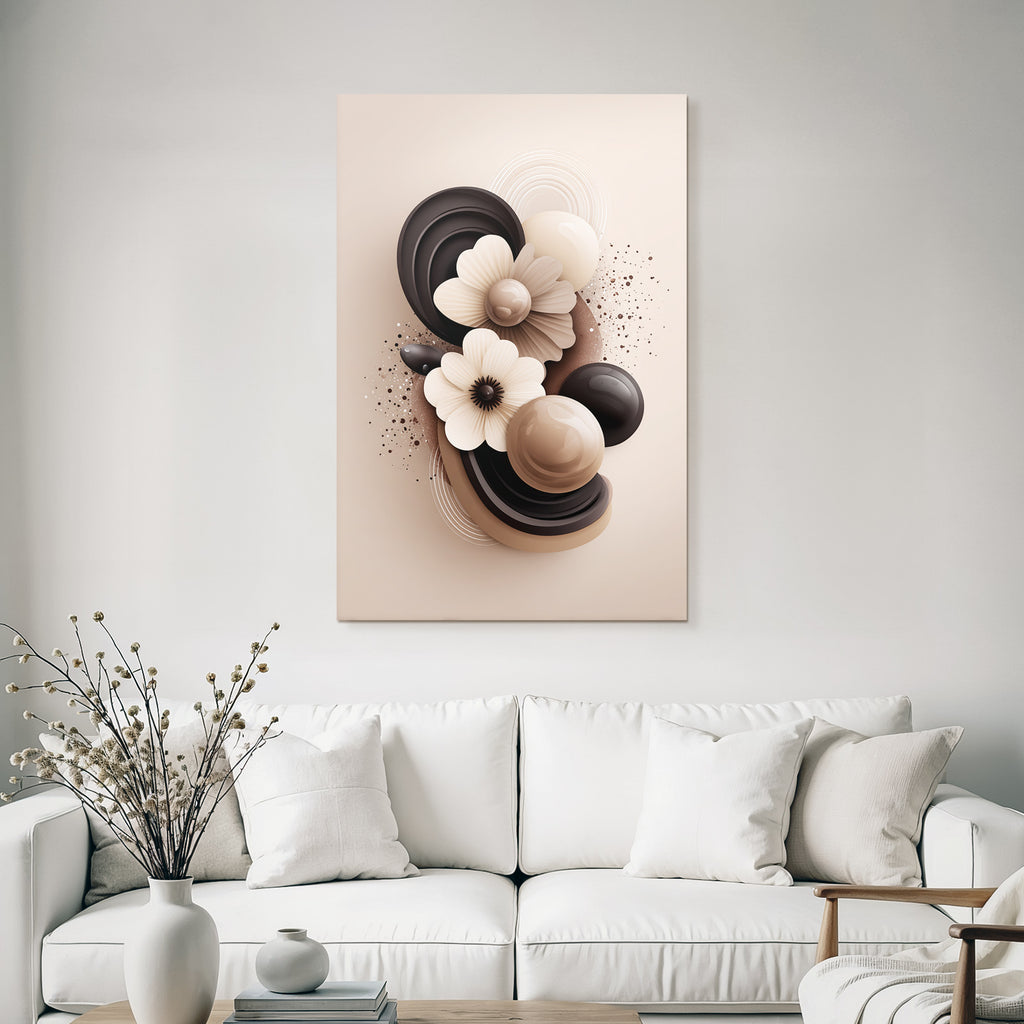 Organische Formen Abstrakte Composition Mit Blumenmotiven Und Kugeln