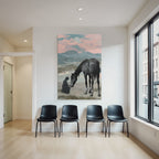 Pferd Und Maedchen Im Landscape Mit Mond Und Bunten Himmel
