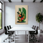 Stilisiertes Vasen Arrangement Mit Fruechten Und Geometrischen Formen